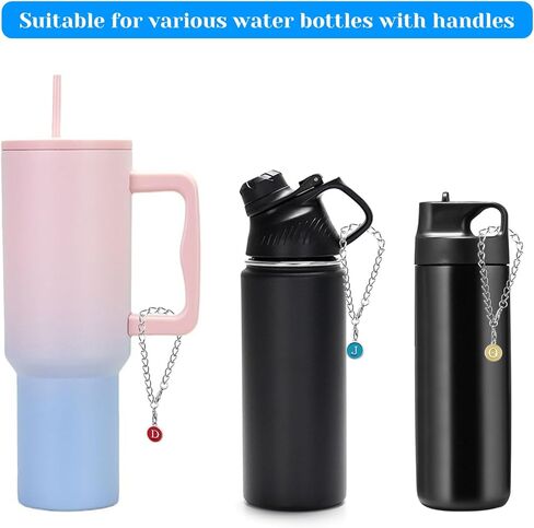 إكسسوارات سحر الحروف لكأس ستانلي، 26 قطعة سحر مقبض حرف الهوية مع 6 قطع سلاسل لكأس ستانلي بهلوان سحر التعريف الأولي لجميع مقابض أكواب الماء (ألوان وحروف عشوائية) in Kuwait