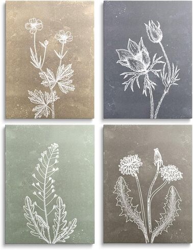 MINI ZOZI محايد جدار الفن النباتية بوهو ديكور 8X10 الحد الأدنى زهرة صور مجموعة من 4 كبيرة مؤطرة الطبيعة الأزهار غرفة نوم المطبخ غرفة المعيشة مكتب مزرعة ريفي الأعمال الفنية الجمالية in Kuwait