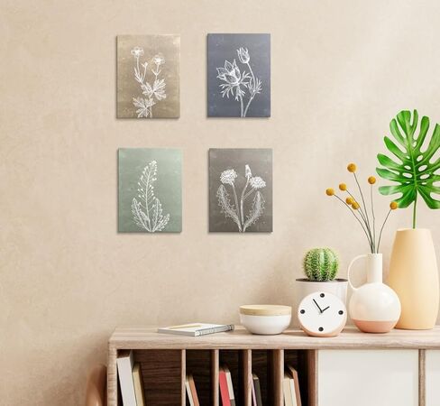 MINI ZOZI محايد جدار الفن النباتية بوهو ديكور 8X10 الحد الأدنى زهرة صور مجموعة من 4 كبيرة مؤطرة الطبيعة الأزهار غرفة نوم المطبخ غرفة المعيشة مكتب مزرعة ريفي الأعمال الفنية الجمالية in Kuwait