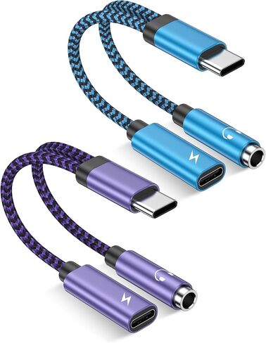 2Pack 2 in 1 USB C to 3.5mm Aux Adapter, Android Dongle C to C Fast Charging for Samsung Galaxy, Apple iPhone 15 Headphone Jack Adapter, 60W PD Aux Audio Cord Adoptor, Aux Male to Female Converter in Saudi Arabia