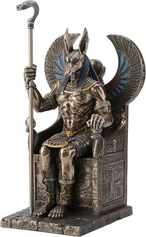 تصميم فيرونيز 10 5/8 بوصة الإله المصري أنوبيس يجلس على العرش من الراتنج باللون الأسود المطلي بالذهب الأسود in Saudi Arabia