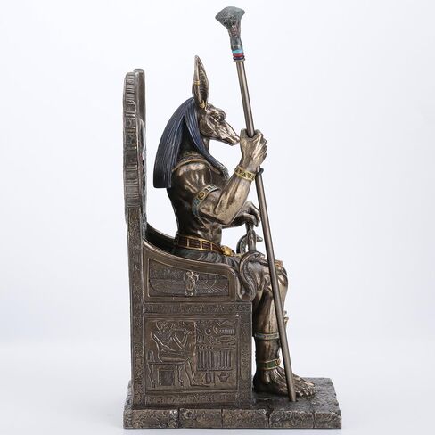 تصميم فيرونيز 10 5/8 بوصة الإله المصري أنوبيس يجلس على العرش من الراتنج باللون الأسود المطلي بالذهب الأسود in Saudi Arabia