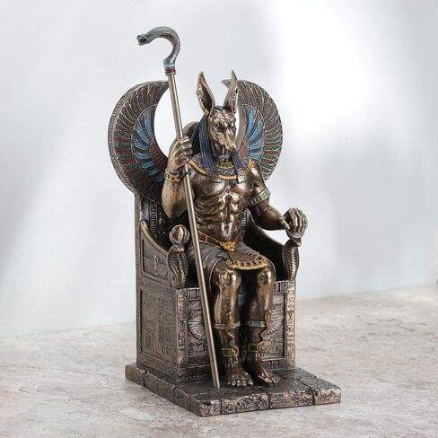 تصميم فيرونيز 10 5/8 بوصة الإله المصري أنوبيس يجلس على العرش من الراتنج باللون الأسود المطلي بالذهب الأسود in Saudi Arabia