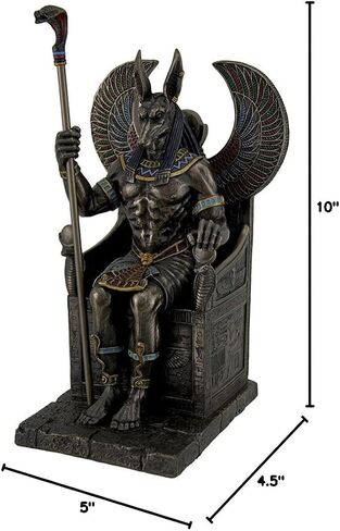 تصميم فيرونيز 10 5/8 بوصة الإله المصري أنوبيس يجلس على العرش من الراتنج باللون الأسود المطلي بالذهب الأسود in Saudi Arabia
