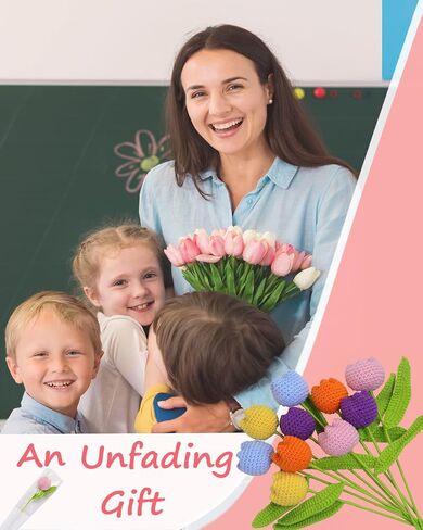Handmade Crochet Flowers,10PCS Crochet Tulip with 10PCS Single Packaging Bag and 2PCS Bouquet Sleeves,Gifts for Mothers Day/Birthday/Anniversary/Valentine's Day/Christmas(Colorful) in Saudi Arabia