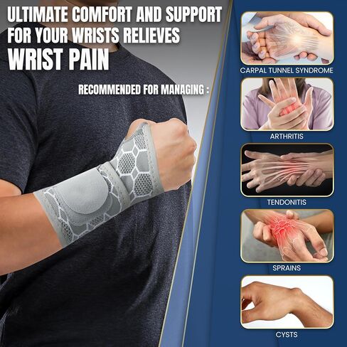 Carpal Tunnel Wrist Brace,Copper Compression Wrist Support Brace Adjustable Elastic Wrist Wraps Wrist Support for Men and Women,Sports,Weightlifting,Tendonitis,Carpal Tunnel Arthritis in Saudi Arabia