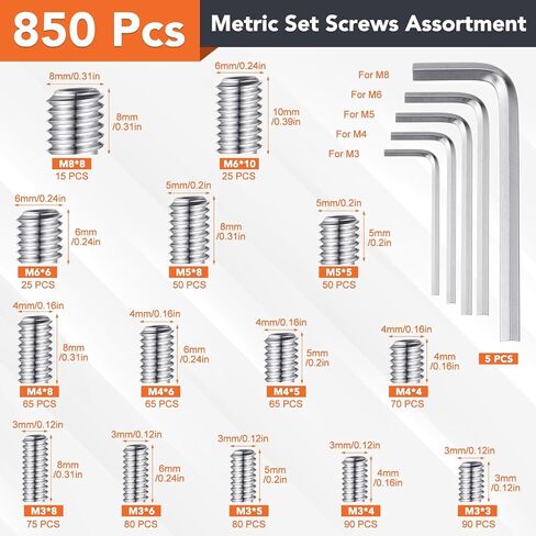 1400 Pcs 26 Size Set Screw Kit Metric&SAE Set Screw Assortment Kit 12.9 Alloy Steel Head Socket Hex Metric Set Screws Kit Black Zinc Plated Cup-Point Screws (M3-M8, 1/8"-40 to 5/16"-18) in Saudi Arabia