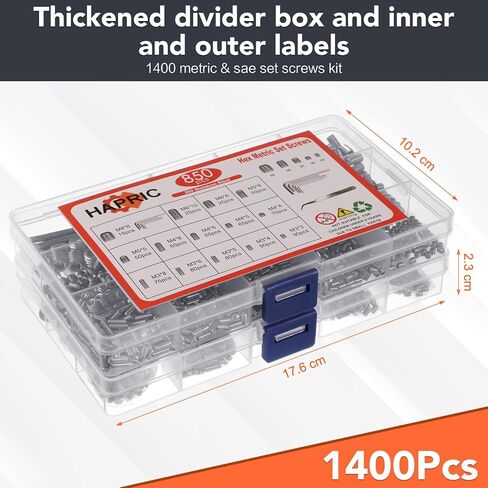 1400 Pcs 26 Size Set Screw Kit Metric&SAE Set Screw Assortment Kit 12.9 Alloy Steel Head Socket Hex Metric Set Screws Kit Black Zinc Plated Cup-Point Screws (M3-M8, 1/8"-40 to 5/16"-18) in Saudi Arabia