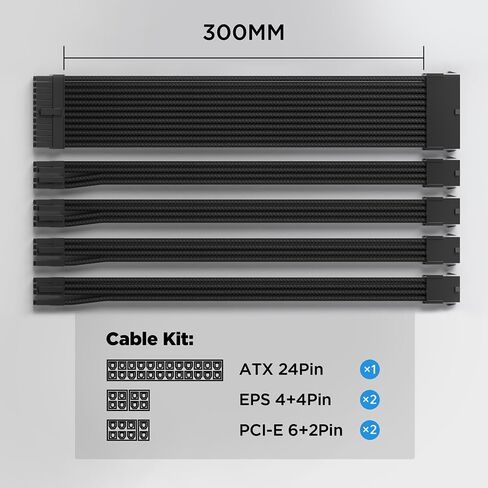 طقم تمديد كابل PSU بطول 30 سم مع أمشاط كابل 1x24Pin/2x8Pin(4+4) EPS/2x8Pin(6P+2P) كابل PCI-E/PC مزود طاقة ATX (أبيض) in Kuwait