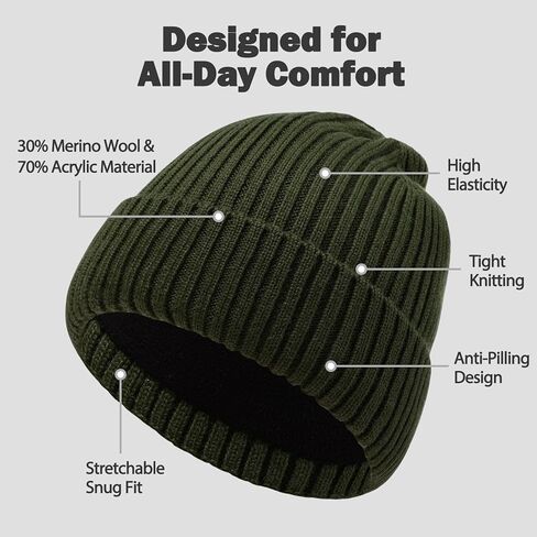 Oversize L/XL/XXL Beanie Hat for Big Heads - Unisex Merino Wool Cuff Beanie Winter Hat for Men and Women in Kuwait