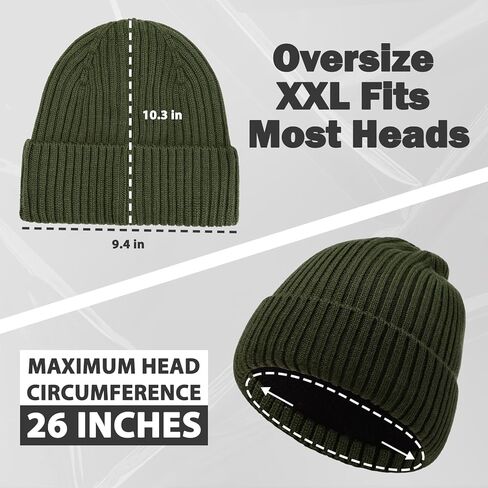 Oversize L/XL/XXL Beanie Hat for Big Heads - Unisex Merino Wool Cuff Beanie Winter Hat for Men and Women in Kuwait