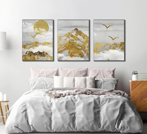 Framed 3Pcs Nature Landscape Wall Art Misty Forest Prints Mountain Pictures Dark Green Plant Posters Botanical River Canvas Painting Home Wall Decor for Living Room Bedroom Bathroom 16x24in in Saudi Arabia