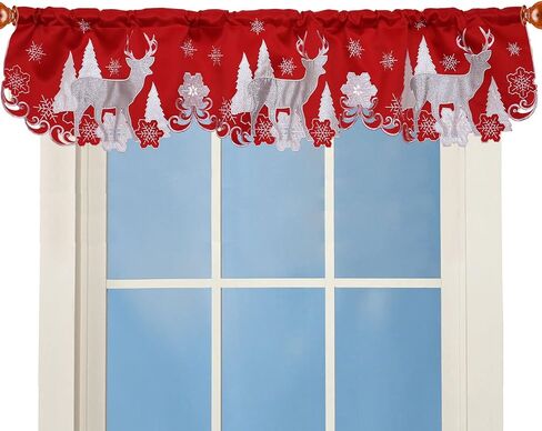 Simhomsen Embroidered Reindeer Kitchen Window Curtain Valance W 57 × L 14 Inches, Christmas Holidays Decorations (Reindeer Navy Blue) in Kuwait