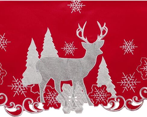 Simhomsen Embroidered Reindeer Kitchen Window Curtain Valance W 57 × L 14 Inches, Christmas Holidays Decorations (Reindeer Navy Blue) in Kuwait