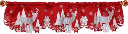 Simhomsen Embroidered Reindeer Kitchen Window Curtain Valance W 57 × L 14 Inches, Christmas Holidays Decorations (Reindeer Navy Blue) in Kuwait