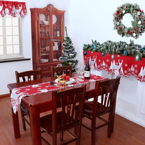 Simhomsen Embroidered Reindeer Kitchen Window Curtain Valance W 57 × L 14 Inches, Christmas Holidays Decorations (Reindeer Navy Blue) in Kuwait