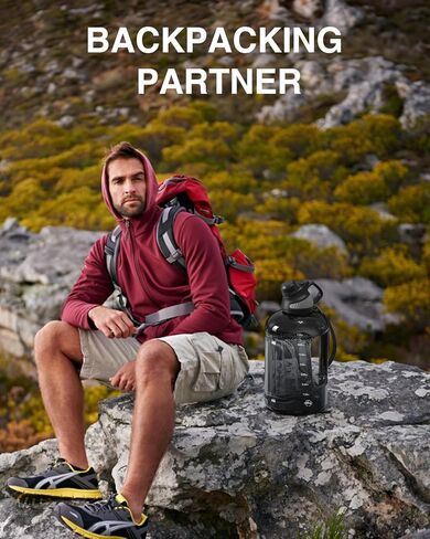 زجاجة مياه من جويامي، تريتان خالية من مادة BPA، إبريق ماء سعة 88 أونصة مع علامة زمنية، غطاء مغناطيسي، خالية من مادة BPA ومقاومة للتسرب، زجاجة مياه رياضية قابلة لإعادة الاستخدام للسفر في الهواء الطلق، والعمل، واللياقة البدنية، وصالة الألعاب الرياضية، 2.6 ل in Kuwait