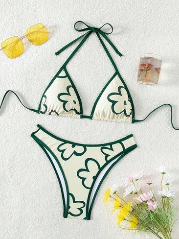 GORGLITTER Women's Floral Print Swimsuit High Cut Wasited Thong Triangle Bikini Set Bathing Suit in Saudi Arabia