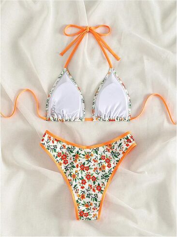 GORGLITTER Women's Floral Print Swimsuit High Cut Wasited Thong Triangle Bikini Set Bathing Suit in Saudi Arabia
