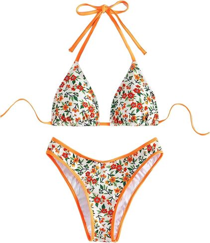 GORGLITTER Women's Floral Print Swimsuit High Cut Wasited Thong Triangle Bikini Set Bathing Suit in Saudi Arabia