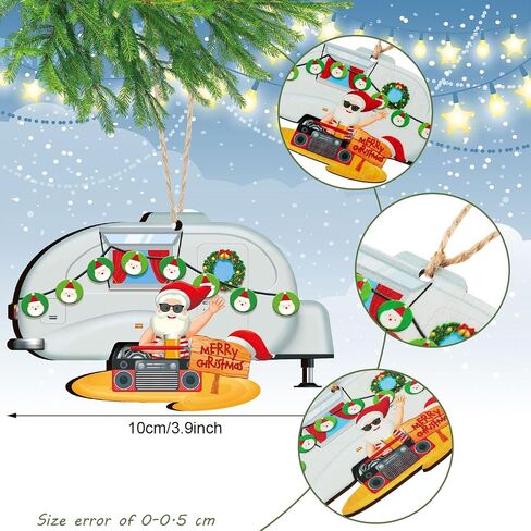 32 Pieces Happy Campers Christmas Ornaments Caravan Christmas Wooden Ornaments Xmas Tree Decorations Vintage Santa RV Trailer Hanging Ornament for Holiday Christmas Home Party Crafts in Saudi Arabia