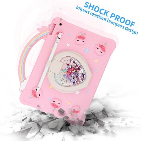 [Super Cute Rainbow Handle Unicorn Case] Kids 9.7 Inch iPad Air 1st Gen, 2018 iPad 6th Gen / 2017 iPad 5th Gen Pop it Case Cover for Kids Girls with Hand Strap and 360° Rotating Stand - Purple in Saudi Arabia