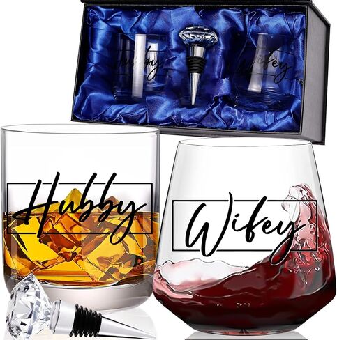 Wedding Gifts for Couples 2024, Wifey Hubby Wedding Glass, Congratulations Gift Box, Cool Bridal Shower Gifts for Engagement Wedding Anniversary for Her Him Newlywed Couples Bride Groom Mr and Mrs in Saudi Arabia