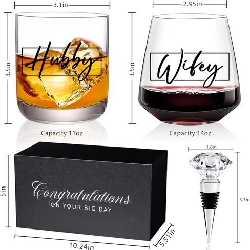 Wedding Gifts for Couples 2024, Wifey Hubby Wedding Glass, Congratulations Gift Box, Cool Bridal Shower Gifts for Engagement Wedding Anniversary for Her Him Newlywed Couples Bride Groom Mr and Mrs in Saudi Arabia