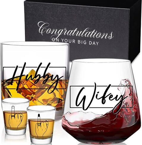 Wedding Gifts for Couples 2024, Wifey Hubby Wedding Glass, Congratulations Gift Box, Cool Bridal Shower Gifts for Engagement Wedding Anniversary for Her Him Newlywed Couples Bride Groom Mr and Mrs in Saudi Arabia
