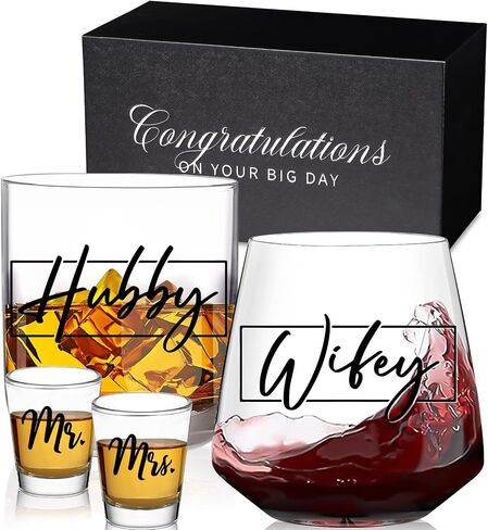 Wedding Gifts for Couples 2024, Wifey Hubby Wedding Glass, Congratulations Gift Box, Cool Bridal Shower Gifts for Engagement Wedding Anniversary for Her Him Newlywed Couples Bride Groom Mr and Mrs in Saudi Arabia