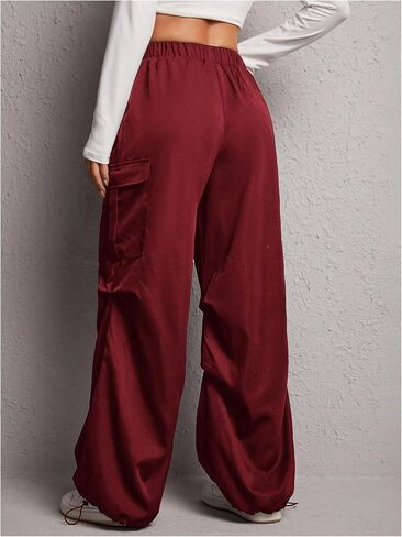 Women's Elastic High Waisted Cargo Pants Y2K Baggy Wide Leg Drawstring Parachute Sweatpants with Pockets in Saudi Arabia