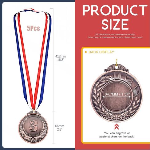 Hilitchi 5Pcs Gold Award Medals - Olympic Style Winner Medals Medals with Ribbon in Saudi Arabia