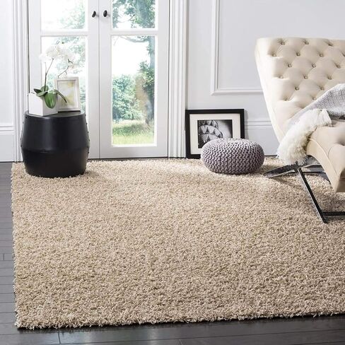 SAFAVIEH Athens Shag Collection Area Rug - 9' x 12', Beige, Non-Shedding & Easy Care, 1.5-inch Thick Ideal for High Traffic Areas in Living Room, Bedroom (SGA119G) in Saudi Arabia
