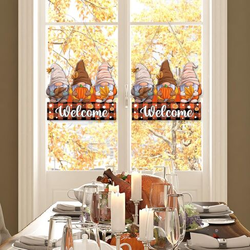 AnyDesign Fall Welcome Door Sign Decor Autumn Gnomes Hanging Sign Plaid Pumpkin Maple Leaves Wooden Signs Rustic Decorative Wall Plaque for Thanksgiving Harvest Front Door Yard Farmhouse Home Decor in Saudi Arabia