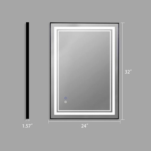 SaniteModar مرآة حمام LED سوداء مقاس 32 × 24 بوصة، مرآة حمام مضاءة بإطار أسود للجدار، مضادة للضباب، مرآة LED مضاءة 3 ألوان قابلة للتعتيم، مرآة مكياج مثبتة على الحائط مع لمسة in Saudi Arabia