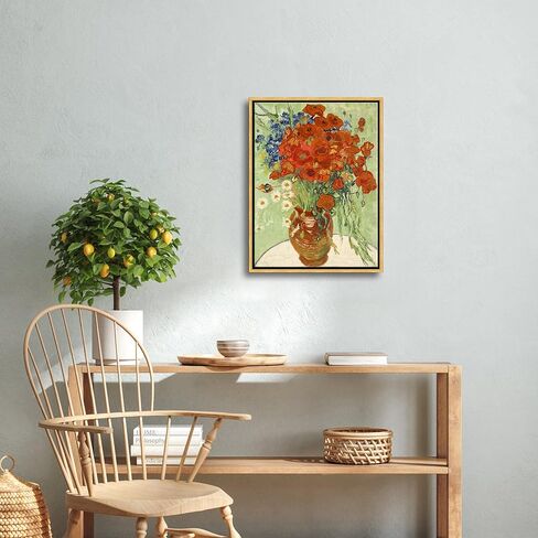 Wieco Art Framed Wall Art of Red Poppies and Daisies by Vincent Van Gogh Paintings Reproduction Abstract Canvas Prints for Home Living Room Decorations Bronze Gold Frame in Kuwait