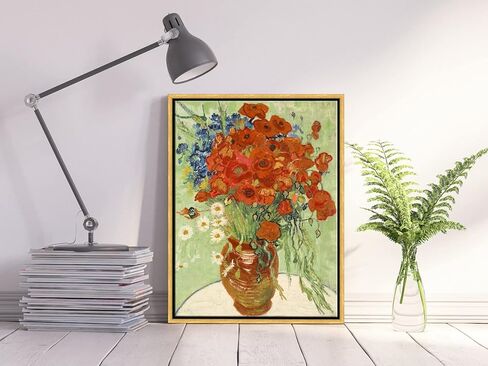 Wieco Art Framed Wall Art of Red Poppies and Daisies by Vincent Van Gogh Paintings Reproduction Abstract Canvas Prints for Home Living Room Decorations Bronze Gold Frame in Kuwait