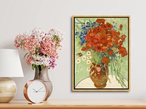 Wieco Art Framed Wall Art of Red Poppies and Daisies by Vincent Van Gogh Paintings Reproduction Abstract Canvas Prints for Home Living Room Decorations Bronze Gold Frame in Kuwait
