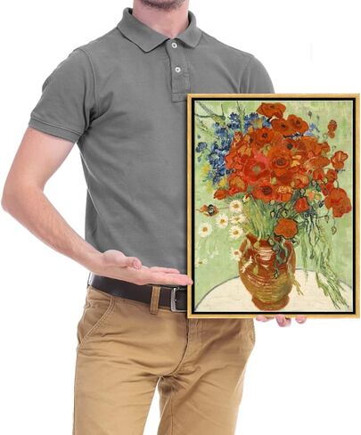 Wieco Art Framed Wall Art of Red Poppies and Daisies by Vincent Van Gogh Paintings Reproduction Abstract Canvas Prints for Home Living Room Decorations Bronze Gold Frame in Kuwait