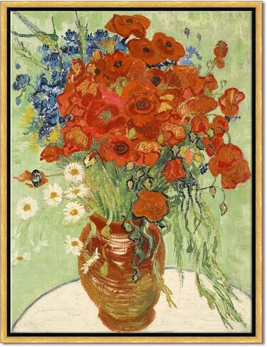 Wieco Art Framed Wall Art of Red Poppies and Daisies by Vincent Van Gogh Paintings Reproduction Abstract Canvas Prints for Home Living Room Decorations Bronze Gold Frame in Kuwait