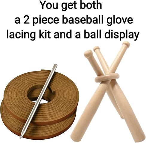 TOFL Baseball Glove Leather Lacing Kit with Baseball Display Stand | Wooden Ball Stand, Mini Baseball Bat Design, Centerpiece Stand for Table and Trophy Display Shelf in Saudi Arabia