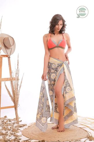 Women's Cotton Sarong Wrap Beachwear Cover Up Swimsuit Pareo Solid Color 73x44 inch Swimwear in Saudi Arabia