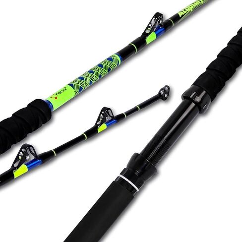 Fiblink صنارة صيد الأسماك في المياه المالحة، صنارة صيد القوارب البحرية قطعة واحدة/قطعتين، لعبة كبيرة قطرة عميقة، قصبة صيد باللون الأزرق/الأخضر النيون (5'/6'6"، 50-80 رطل/80-120 رطل) in Kuwait