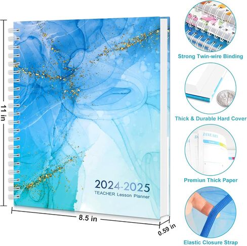 Teacher Planner 2024-2025 Academic Year - All Inclusive 8.5"x11" Teacher Lesson Planner with Elastic Closure, Bookmark, and Planner Stickers, for Daily, Weekly, Monthly Classroom Schedule in Saudi Arabia