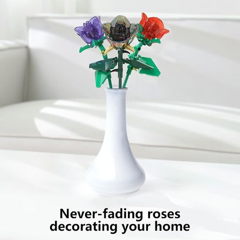 Rose Flower Building Set, Artificial Flowers Botanical Collection, Flower Building Blocks Brick Toys for Adult, Girls, DIY Home Decoration, Gifts for Mother's Day, 42Pcs, Red in Saudi Arabia
