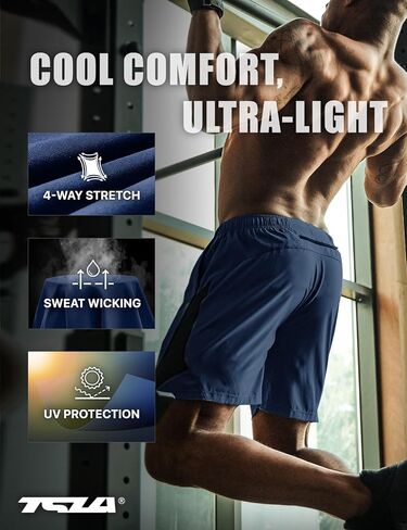 TSLA Men's Active Running Shorts, Training Exercise Workout Shorts, Quick Dry Gym Athletic Performance Shorts with Pockets in Saudi Arabia