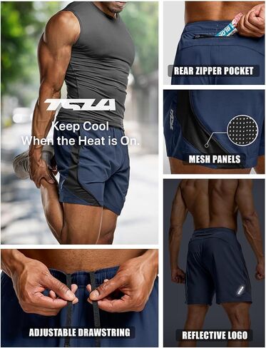 TSLA Men's Active Running Shorts, Training Exercise Workout Shorts, Quick Dry Gym Athletic Performance Shorts with Pockets in Saudi Arabia