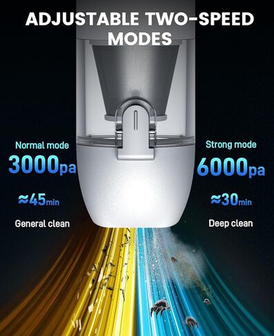 مكنسة كهربائية للسيارة لاسلكية صغيرة من CAFELE، مكنسة كهربائية محمولة صغيرة محمولة لشعر الأريكة مع مصباح يدوي LED، سرعتان، فوهات، وقت تشغيل يصل إلى 45 دقيقة كحد أقصى، للسيارة والمكتب والمنزل والأريكة المكتبية in Kuwait