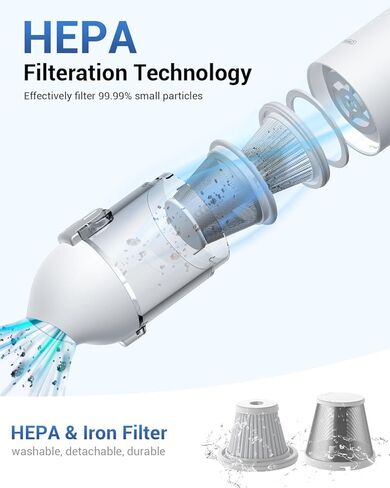 مكنسة كهربائية للسيارة لاسلكية صغيرة من CAFELE، مكنسة كهربائية محمولة صغيرة محمولة لشعر الأريكة مع مصباح يدوي LED، سرعتان، فوهات، وقت تشغيل يصل إلى 45 دقيقة كحد أقصى، للسيارة والمكتب والمنزل والأريكة المكتبية in Kuwait