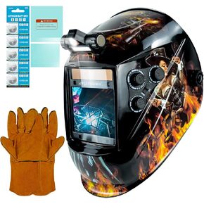 Large View 3.94" x 3.15" Welding Helmet Auto Darkening Welding Hood with LED Light Solar Powered True Color 4 Arc Sensor Welding Mask Wide Shade 4/5-9/9-13 Weld Helmet with Grinding (KTS-QLS06)
